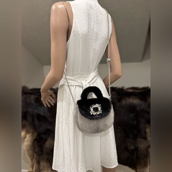 Colorblock Handmade Premium Real Mink Fur Top Handle Bag/Shoulder Bag/Crossbody - Picture 12 of 16